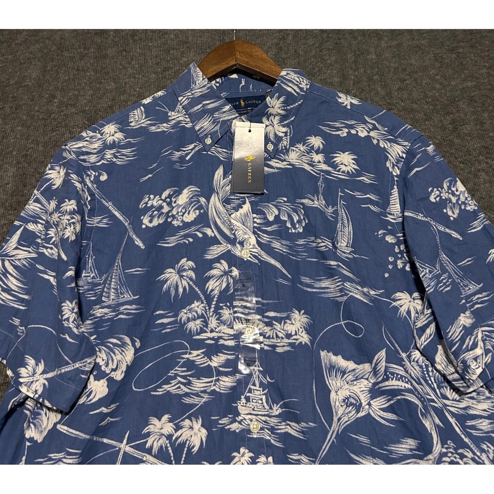 Ralph lauren Hawaiian shirt linen cotton blend mens size XL new RL untucked fit